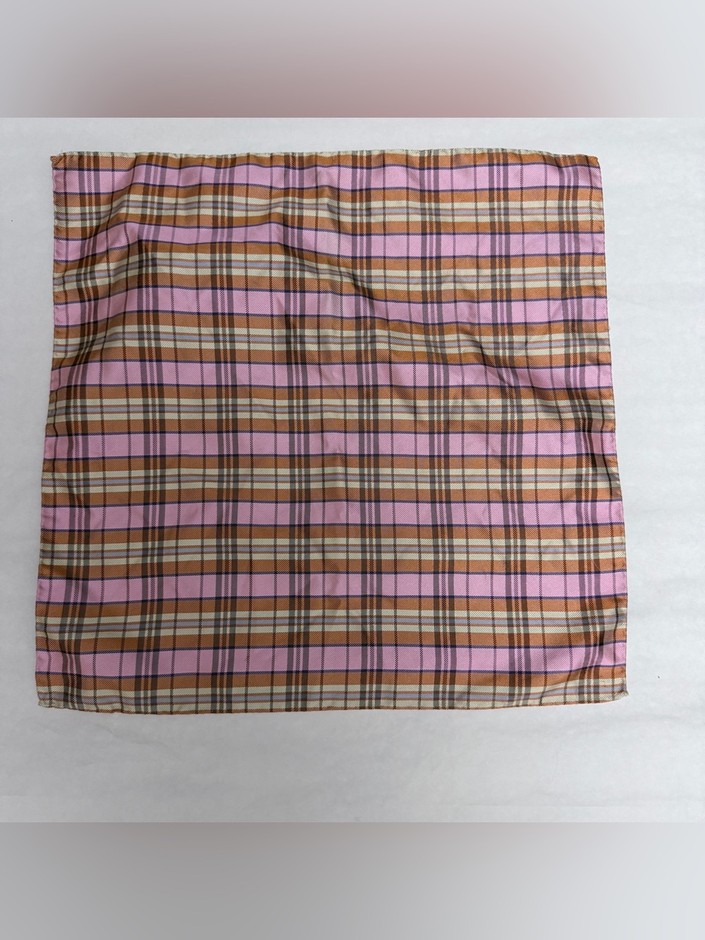 Silk Plaid Pink and Tan Scarf / Fabric Square